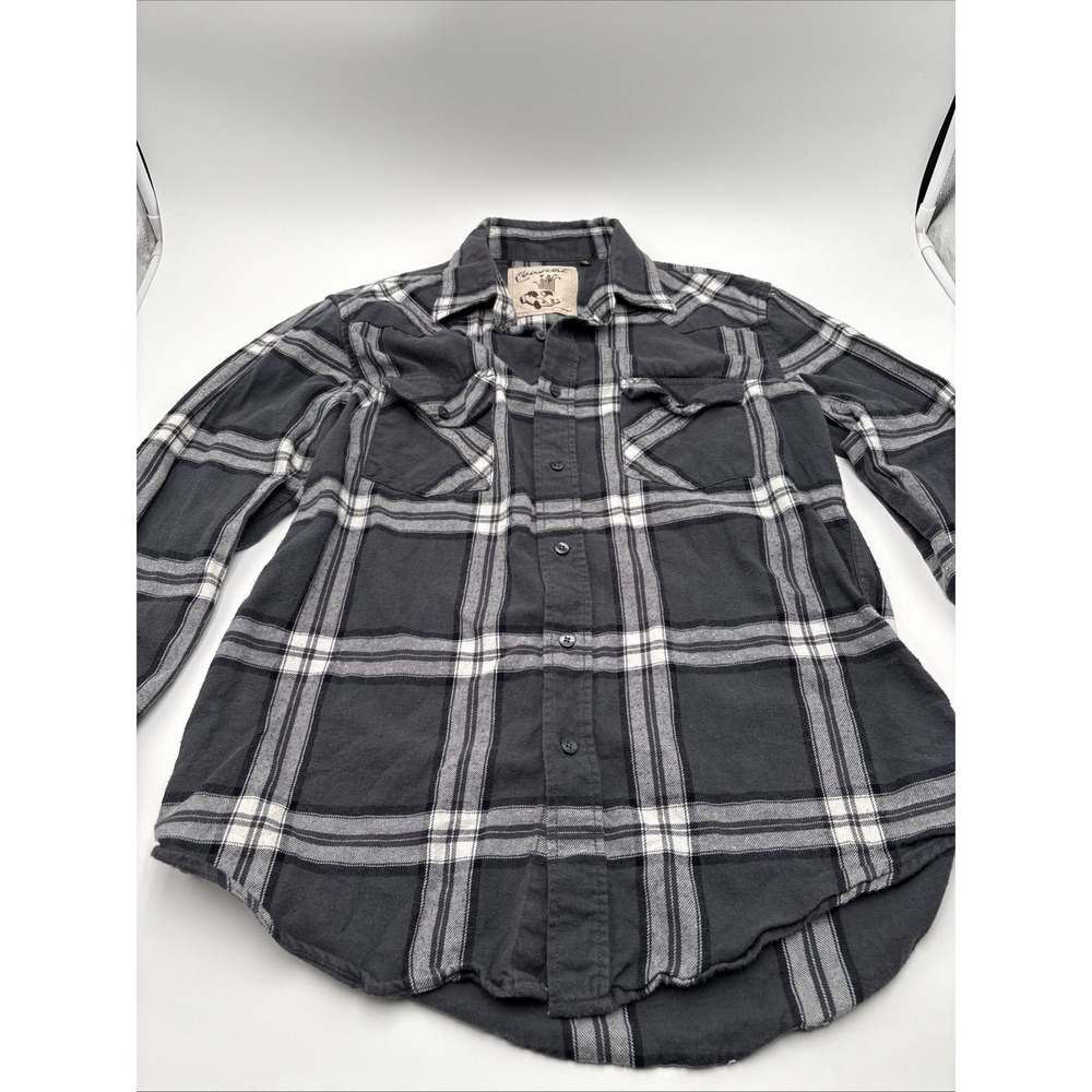 Coastal Grey Flannel Plaid Button Down Shirt Mens Size Medium 100% Cotton